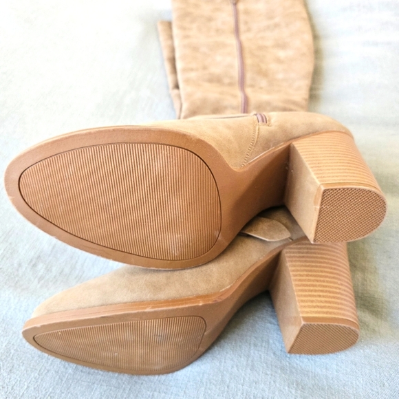 JustFab Ramonia Heeled Boot 9.5W Taupe Camel 3.5" Heel Zip Knee Winter Excellent - Picture 8 of 11